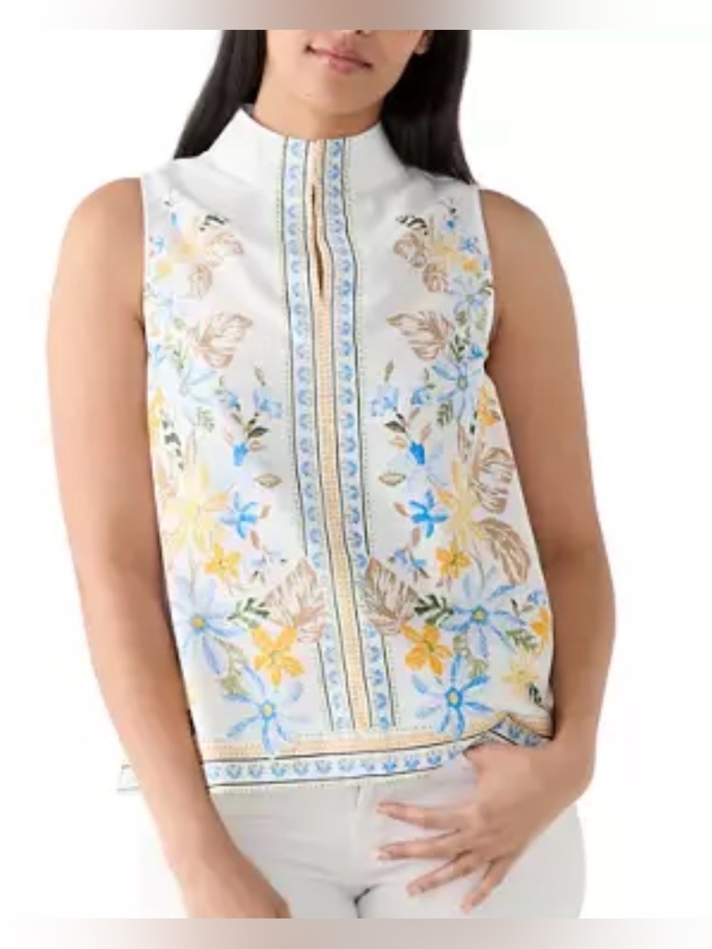 Crown & Ivy Women's Sleeveless Swing Split Neck Printed Top size M